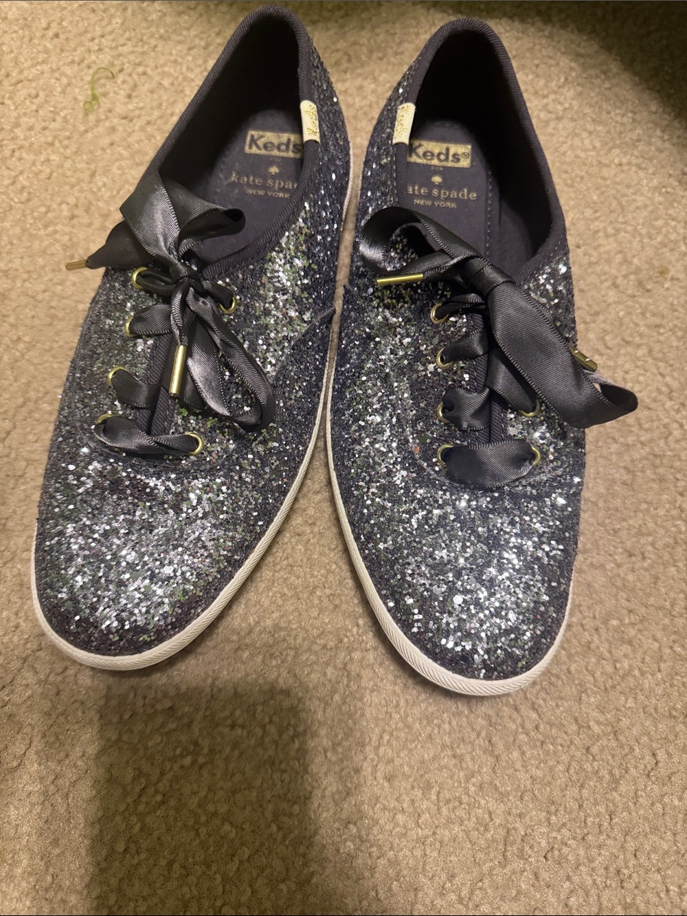 kate spade Glitter Ribbon Lace Sneakers in Navy Sparkle